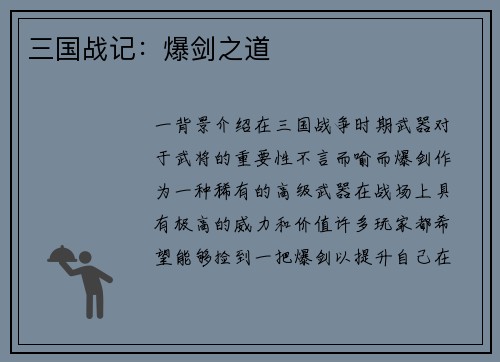 三国战记：爆剑之道